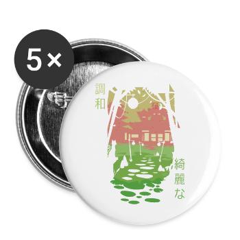 "Wasura" Temple // Tshirt Femme - Lot de 5 grands badges (56 mm) - blanc - Devant