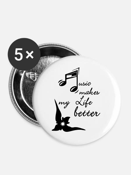 Muziek maakt mijn leven beter Muziekcadeau - Buttons groot 56 mm (5-pack) - wit