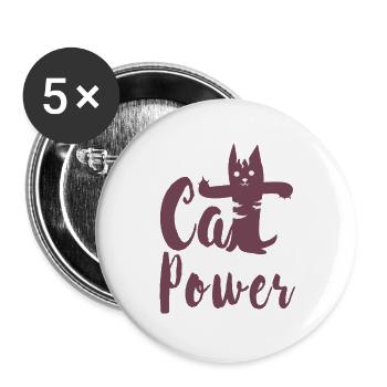 Katzen T Shirt mit Katzenmotiv Katze - Buttons groß 56 mm (5er Pack) - Weiß - Vorne