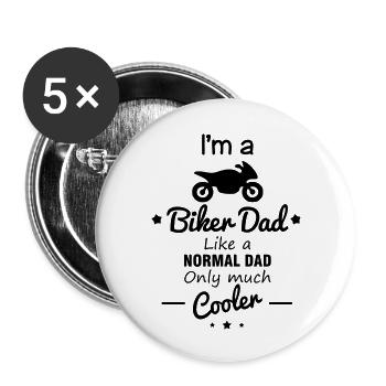 Biker dad - daddy - motorrad - Vater - Papa - Buttons groß 56 mm (5er Pack) - Weiß - Vorne