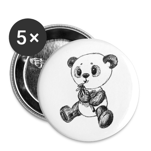 Panda Bär schwarz scribblesirii - Buttons groß 56 mm (5er Pack)
