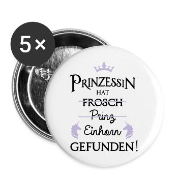 Prinzesin hat Einhorn gefunden JGA - Buttons groß 56 mm (5er Pack) - Weiß - Vorne