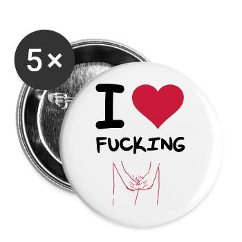 I Love Mastrubieren - Buttons groß 56 mm (5er Pack) - Weiß - Vorne
