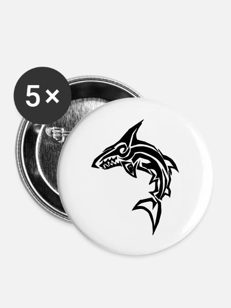 Tribal shark - Buttons large 2.2''/56 mm (5-pack) - white
