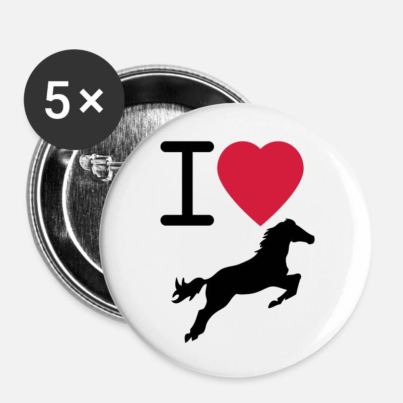 I Love Horses - Buttons large 2.2''/56 mm (5-pack) - white