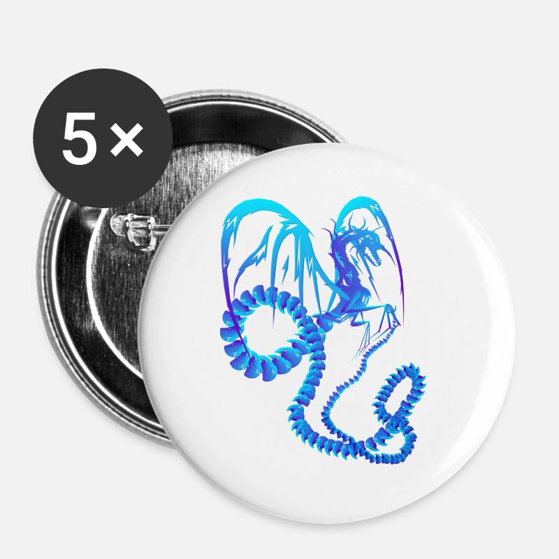Electric Blue Dragon - Buttons large 2.2''/56 mm (5-pack) - white