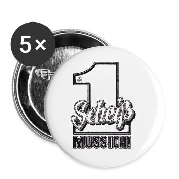 Handlettering „Einen Scheiß muss ich“ - Buttons groß 56 mm (5er Pack) - Weiß - Vorne