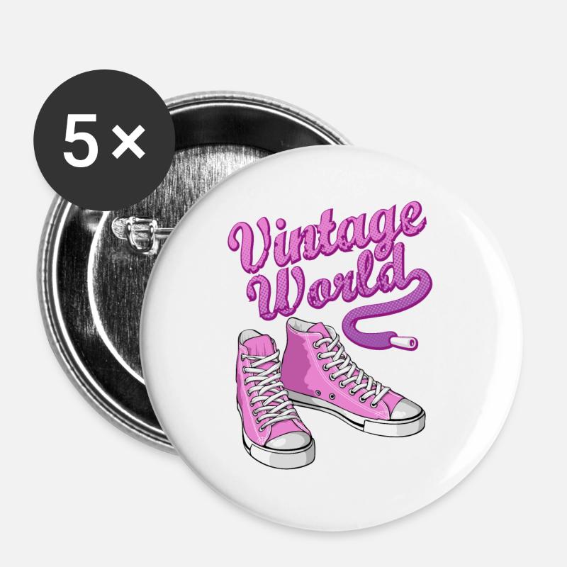 Pink vintage sneakers - Buttons large 2.2''/56 mm (5-pack) - white