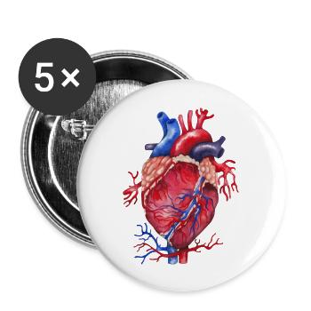 Herz Anatomie - Buttons groß 56 mm (5er Pack) - Weiß - Vorne