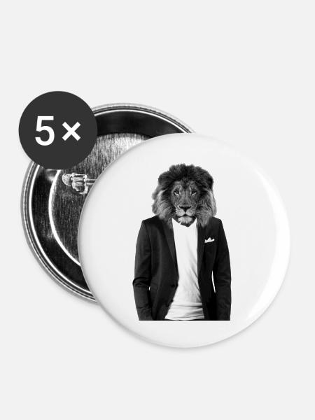 Löwe im Anzug Hipster - Buttons groß 56 mm (5er Pack) - Weiß