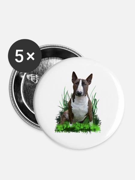Bullterrier - Buttons groß 56 mm (5er Pack) - Weiß