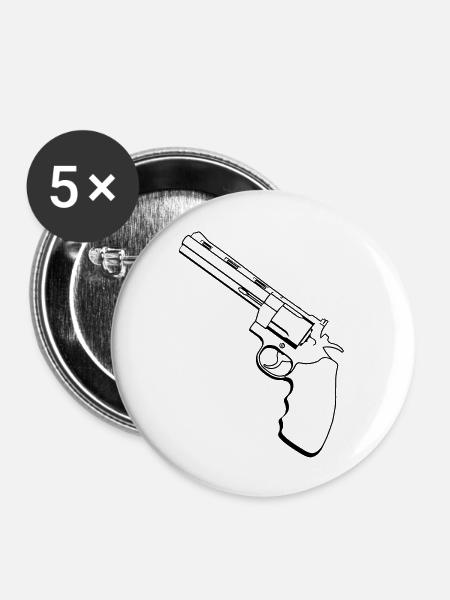 Revolver / Pistole - Buttons groß 56 mm (5er Pack) - Weiß