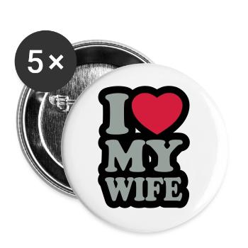I love my wife - J'aime ma femme - Lot de 5 grands badges (56 mm) - blanc - Devant