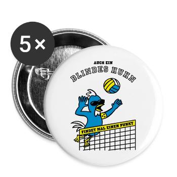Blindes Huhn Volleyball - Buttons groß 56 mm (5er Pack) - Weiß - Vorne