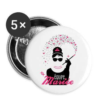 Team Braut - Braut - EVJF - Tiffany - Buttons groß 56 mm (5er Pack) - Weiß - Vorne