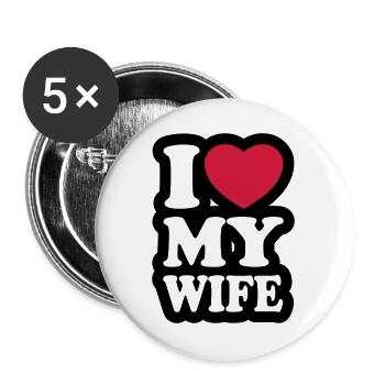 I love my wife - J'aime ma femme - Lot de 5 grands badges (56 mm) - blanc - Devant
