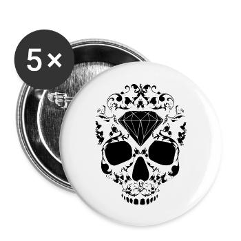 Skull Skullhead Floral Diamond Hipster Swag Black - Buttons groß 56 mm (5er Pack) - Weiß - Vorne
