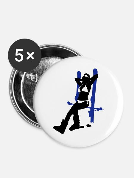 ski girl - Buttons groß 56 mm (5er Pack) - Weiß
