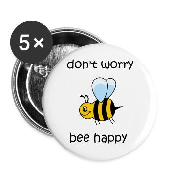 don't worry be happy, bee happy, happy bee - Buttons large 2.2''/56 mm (5-pack) - white - Front
