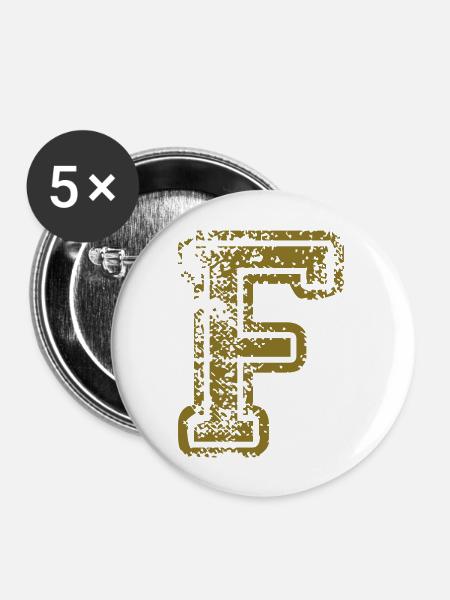 F - Buchstabe - Buttons groß 56 mm (5er Pack) - Weiß