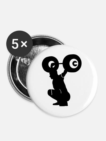 Gewichtheber - Buttons groß 56 mm (5er Pack) - Weiß