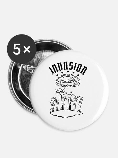 Alien Invasion - Buttons groß 56 mm (5er Pack) - Weiß