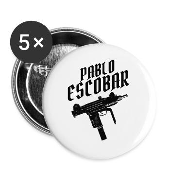 Pablo Escobar "Uzi" - Buttons groß 56 mm (5er Pack) - Weiß - Vorne