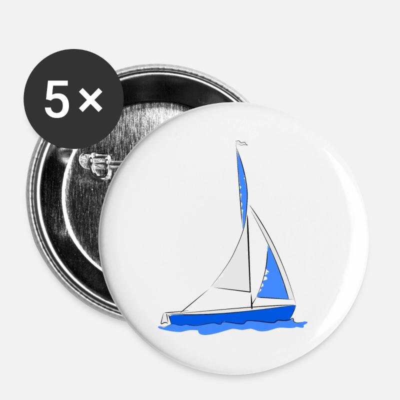 Segelboot im Wasser Blau - Buttons groß 56 mm (5er Pack) - Weiß