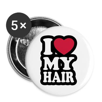 I love my hair - Ich liebe meine Haare - Buttons groß 56 mm (5er Pack) - Weiß - Vorne