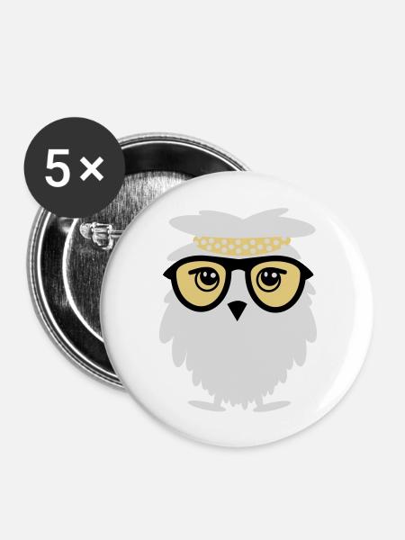 Weise Eule - Buttons groß 56 mm (5er Pack) - Weiß