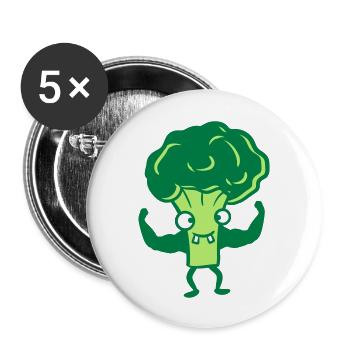 brocoli bodybuilder muscles forts vitamines saines - Lot de 5 grands badges (56 mm) - blanc - Devant