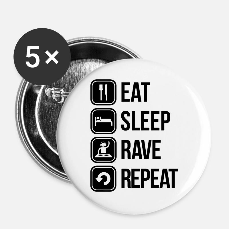 eat sleep rave repeat - Buttons large 2.2''/56 mm (5-pack) - white