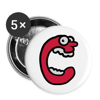 Grimace de lettre C crier Monster - Lot de 5 grands badges (56 mm) - blanc - Devant