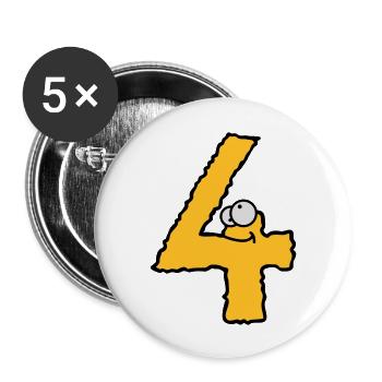 Lustiges 4 Vier Comic Monster - Buttons groß 56 mm (5er Pack) - Weiß - Vorne