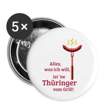 Eine Thüringer vom Grill! (3C) - Buttons groß 56 mm (5er Pack) - Weiß - Vorne