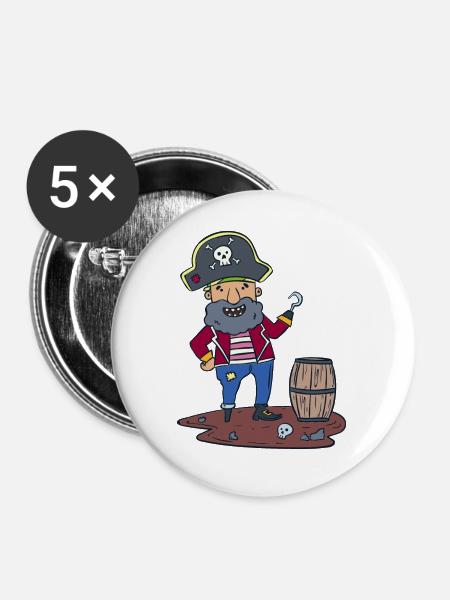 Pirat Räuber Rum - Buttons groß 56 mm (5er Pack) - Weiß