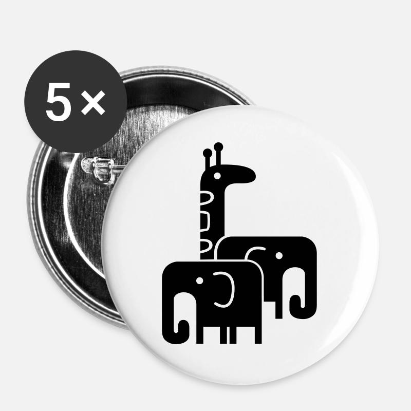 Tiere - Buttons groß 56 mm (5er Pack) - Weiß