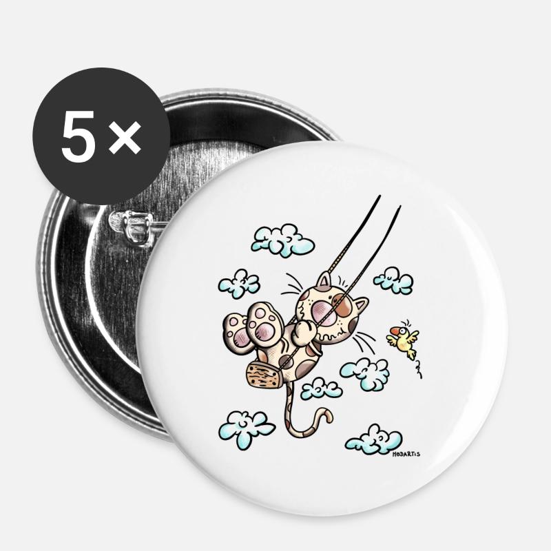 Cat on the swing - Buttons large 2.2''/56 mm (5-pack) - white