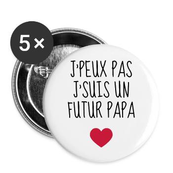 Papa / Fête des pères / Pere / Famille / humour - Lot de 5 grands badges (56 mm) - blanc - Devant