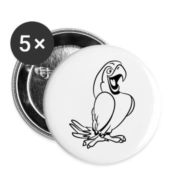 papagei_freude_1c - Buttons groß 56 mm (5er Pack) - Weiß - Vorne