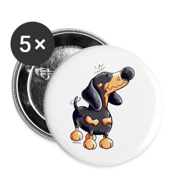 Lustiger Dackel - Buttons groß 56 mm (5er Pack) - Weiß - Vorne