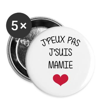 Mamie Mamy Grand Mère Naissance Bébé Amour - Lot de 5 grands badges (56 mm) - blanc - Devant
