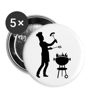 Freizeit - Mann Grill - Buttons groß 56 mm (5er Pack) - Weiß - Vorne