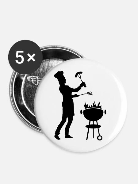 Freizeit - Mann Grill - Buttons groß 56 mm (5er Pack) - Weiß