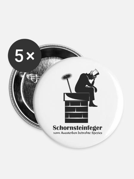 Schornsteinfeger auf Kamin Kaminfeger - Buttons groß 56 mm (5er Pack) - Weiß