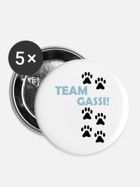 (team_gassi_02) - Buttons groß 56 mm (5er Pack) - Weiß