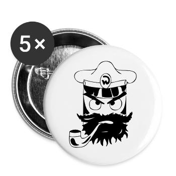 Capitaine dessiné à la main - Chemise de capitaine cool - Lot de 5 grands badges (56 mm) - blanc - Devant