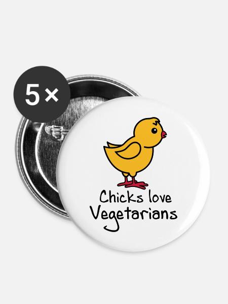 Vegetarier - Buttons groß 56 mm (5er Pack) - Weiß