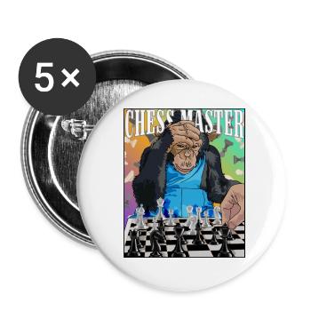 Schachmeister Schimpanse Schach Geschenk - Buttons groß 56 mm (5er Pack) - Weiß - Vorne