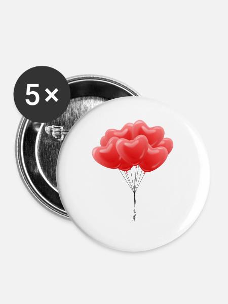 Herz-Luftballons - Buttons groß 56 mm (5er Pack) - Weiß